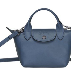 Brand New Longchamp Le Pliage Cuir XS Top Handle Crossbody Navy Blue